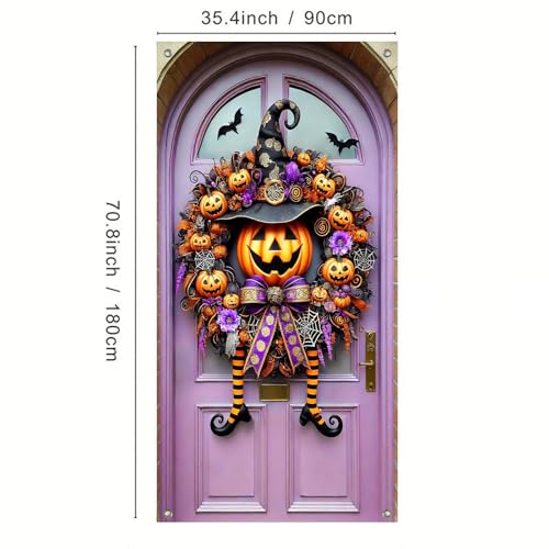 Halloween Witch Hat Pumpkin Door Cover 35x71 Inch Polyester