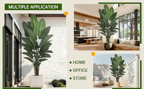 Artificial Bird of Paradise Tree 9FT 25 Thick Matte Texture Leaves Tall Large Fake Faux Tropical Traveler's Palm Banana Leaf Plant 108 Inch Black Pot for Indoor Home Office Poolside Decor