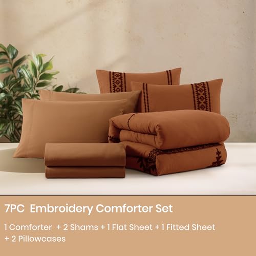 Embroidery California King Comforter Set 7 Pieces Bed in a Bag