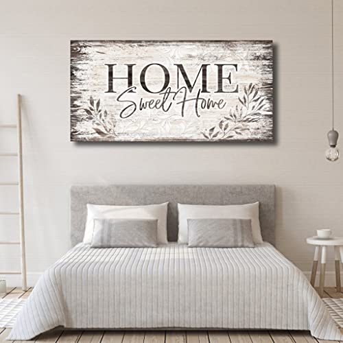 Home Sweet Home Wall Art Sign Large Dark Brown Farmhouse Wall Sign for Living Room Decoration Wooden Board Design Canvas Prints Modern Rustic Artwork Leaf Pictures Wall Decor 29" x 58"