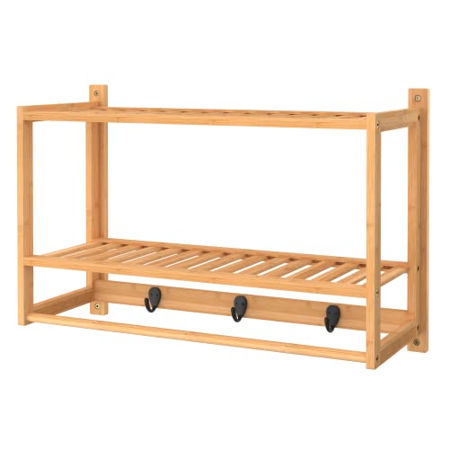 Bamboo Wall Shelf with Towel Bar