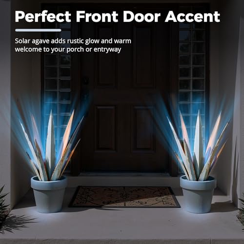 24" Metal Agave Plant Outdoor Decor with Solar Light