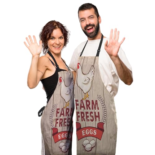 Chef Apron for Women Retro Fresh Eggs Kitchen Aprons for Men for Kitchen Cooking Restaurant BBQ Painting Crafting 27”