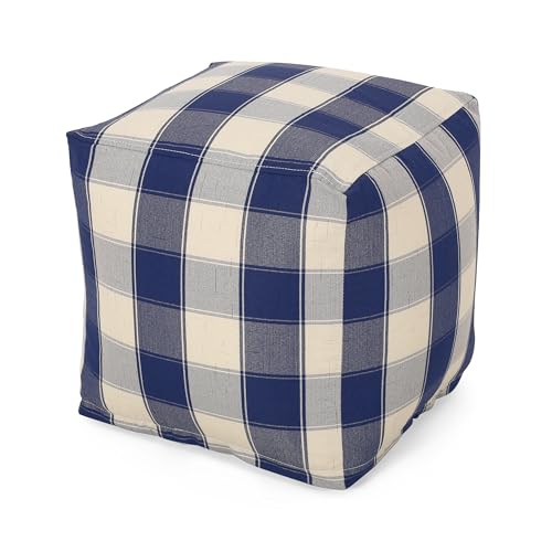 Modern Fabric Checkered Cube Pouf Ottoman Foot Stool