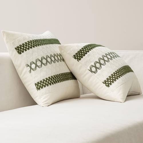 Set of 2 Moss Green Boho Decorative Pillow Covers 20x20 Inch (2 Count)
