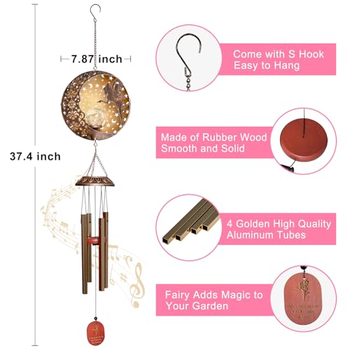 Wind Chimes Outdoor Fairy Hanging Solar Lights with 4 Aluminum Tubes