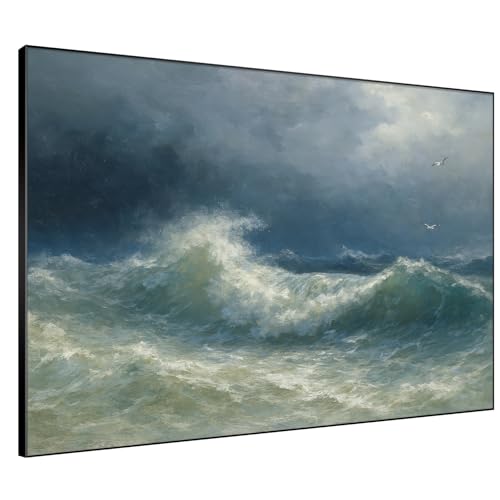 60"x72" Extra Large Framed Wall Art Dramatic Ocean Waves with Stormy Sky and Seagulls for Home Living Room Bedroom Decor