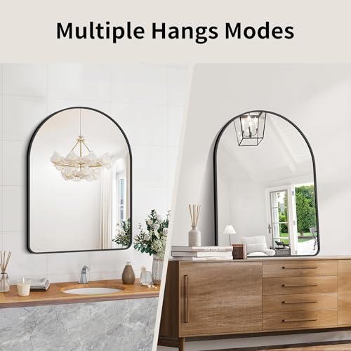 20"x28" Black Arched Mirror for Bathroom