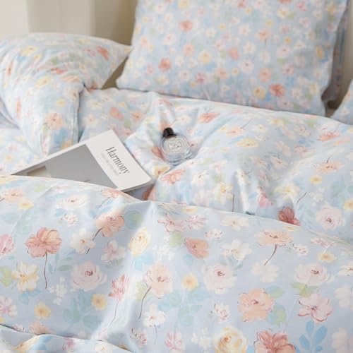 Vintage Blue Floral King Comforter Set Cottagecore Bedding Set