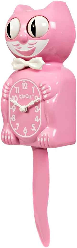 Kit-Cat Klock® Limited Edition Pink Satin kit - Iconic Retro Cat Clock with Moving Eyes and Tail, Battery Operated Wall Clock, Made in USA, Perfect for Home Decor, Mid-Century Modern Clock