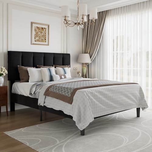 Queen Size Bed Frame with Upholstered Headboard