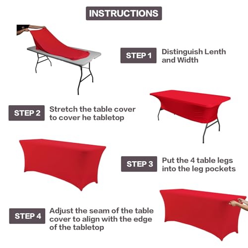 4FT Table Cloth for Rectangular Spandex Red Table Cover
