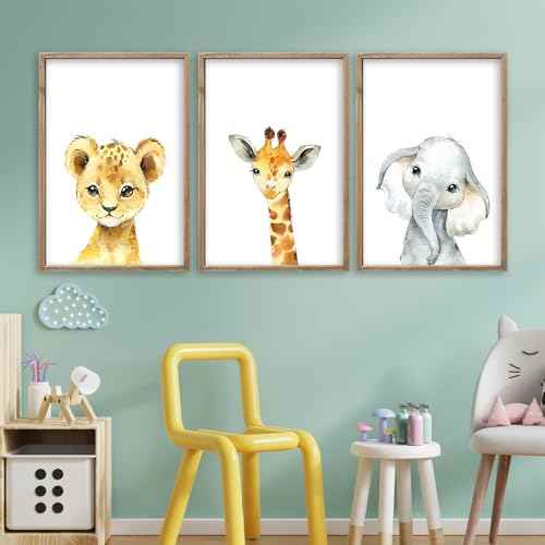 Baby Safari Nursery Wall Art Decor 11x16 Inch Set of 3 Wood Framed