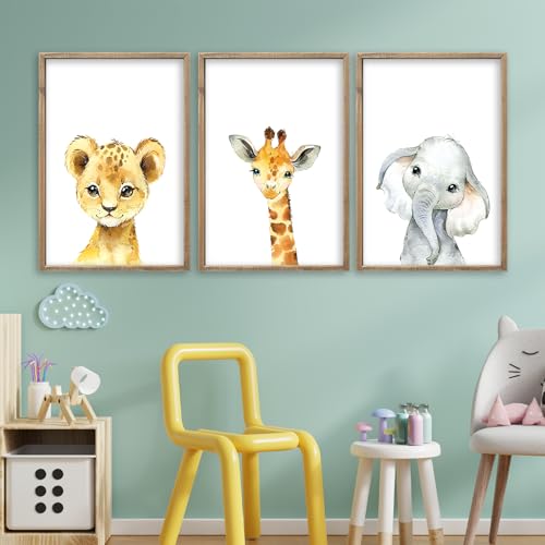 Baby Safari Nursery Wall Art Decor 24x16 Inch Set of 3 Wood Framed