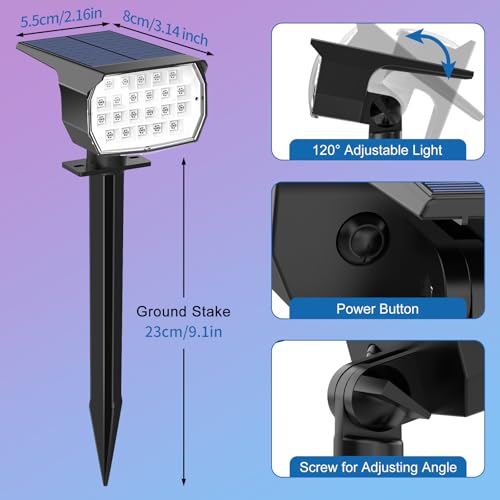 Solar Color Changing Spot Lights Outdoor Waterproof Colored RGB Solar Powered Landscape Lights for Yard 7 Lighting Modes Multicolor Solar Spotlights for Pathway Garden Outside (2 Count)