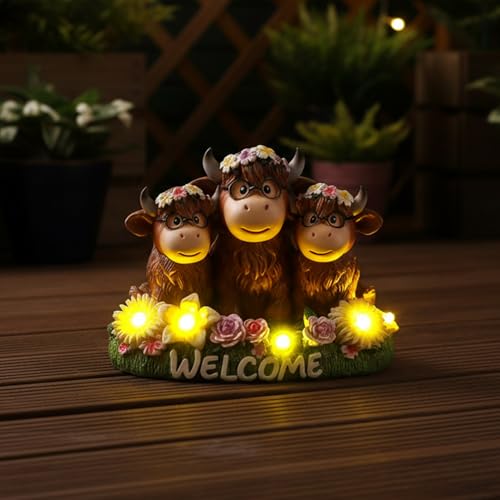 Highland Cow Decor Solar Garden Statue 5.3" (3 Count)
