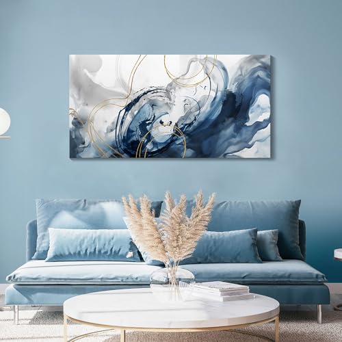 Abstract Canvas Wall Art Blue Pictures for Living Room Wall Decoration Large Modern Wall Art Office Artwork Wall Decor Graffiti Paintings for Bedroom 24×48in