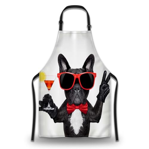 Garden Apron for Men French Bulldog Dog Funny Aprons for Women for Kitchen Cooking Restaurant BBQ Painting Crafting Gardening 27”