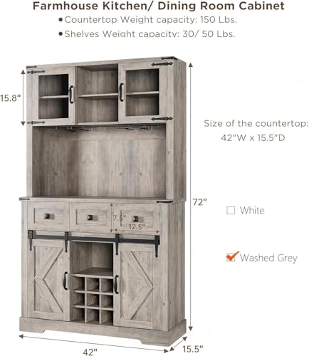 72 in Farmhouse Bar Cabinet with Sliding Barn Door
