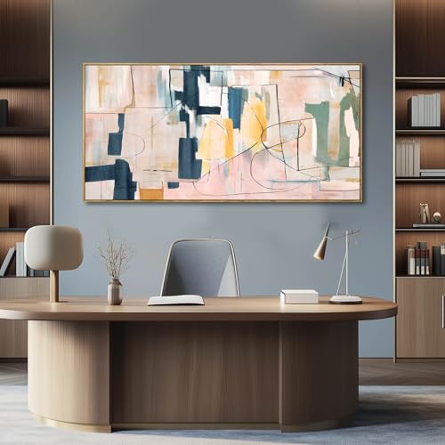 Pink Abstract Canvas Wall Art 24"x48" Office Decor Framed Wall Decor
