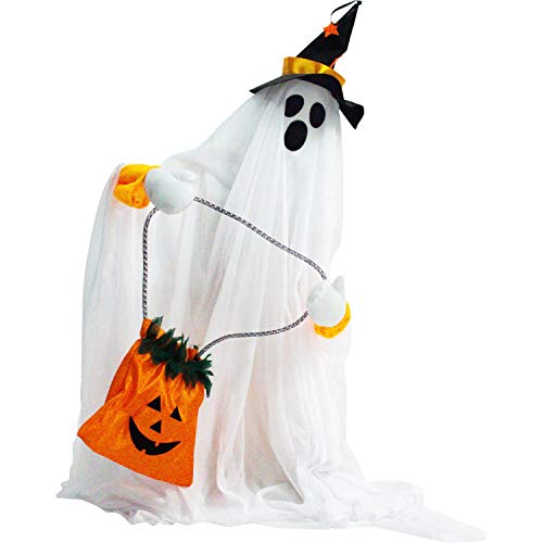 Friendly Ghost Halloween Animatronic with Touch Activated Lights and Music (35" Standing Ghost)