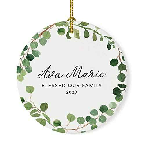 Personalized Round Ceramic Porcelain Christmas Ornament Keepsake Adoption New Baby Gift
