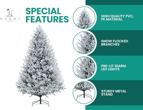 6 5ft Frosted Christmas Tree with Lights Realistic Snow Flocked Christmas Tree Prelit with 2456 Branch Tips 450 Warm Lights and Metal Stand Aritificial