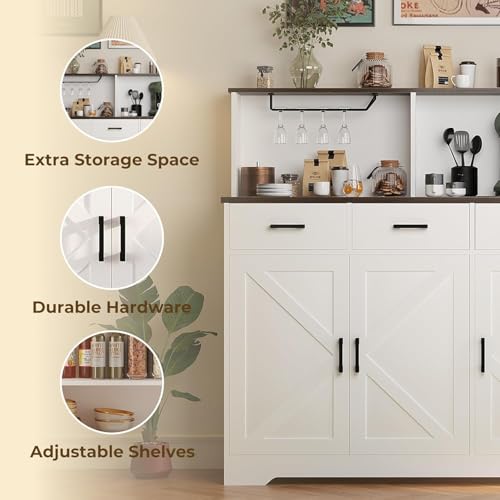 Farmhouse Sideboard Buffet Cabinet with Microwave Stand