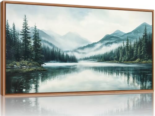 Large Mountain Lake Framed Canvas Wall Art