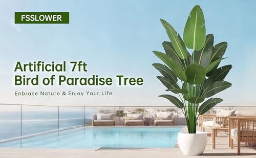 Artificial Bird of Paradise Tree 7FT 19 Thick Matte Texture Leaves Tall Large Fake Faux Tropical Traveler's Palm Banana Leaf Plant 84 Inch Black Pot for Indoor Home Office Poolside Decor