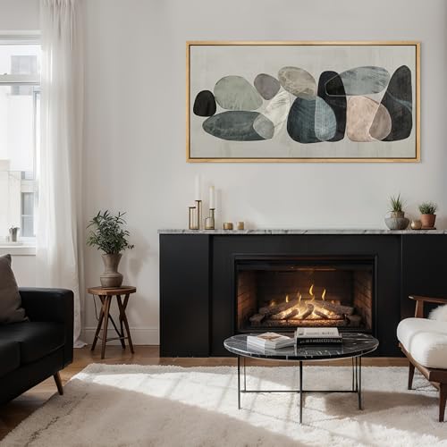 Extra Large Framed Canvas Print Wall Art Abstract Elegance Contemporary Stone Shapes Illustrations Antique Retro Fine Art Illustrations Decorative Colorful for Bedroom