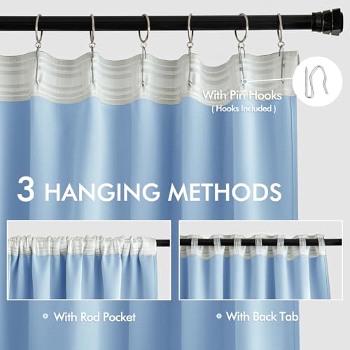 Sky Blue Back Tab Blackout Curtains 52x63 Inches Long 2 Panels Set (2 Count)
