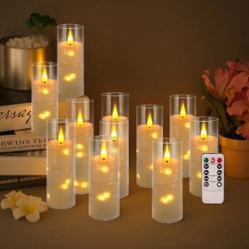 24 Pack Flameless Candles with Embedded Star String Fairy Lights