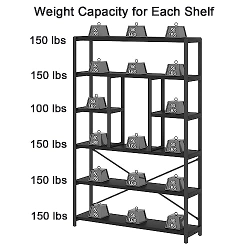 6 Tier Industrial Bookshelf for Bedroom Living Room Office (6 Count)