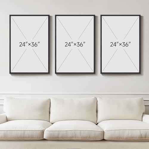 Large Framed Gold Abstract Geometric Wall Art for LIving Room (3 Count)