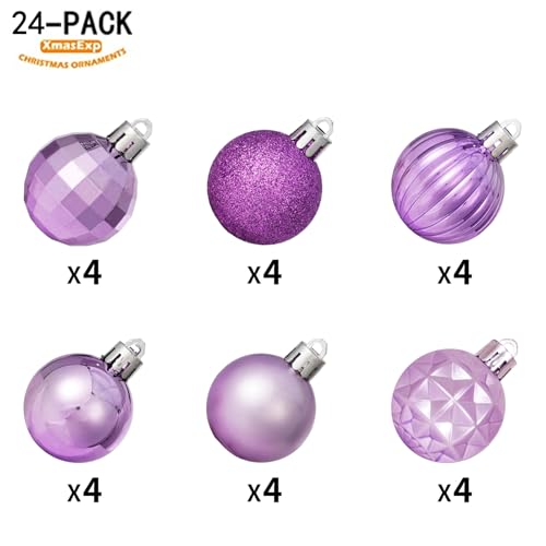 24ct Purple Christmas Ball Ornaments for Tree Decorations (24 Count)