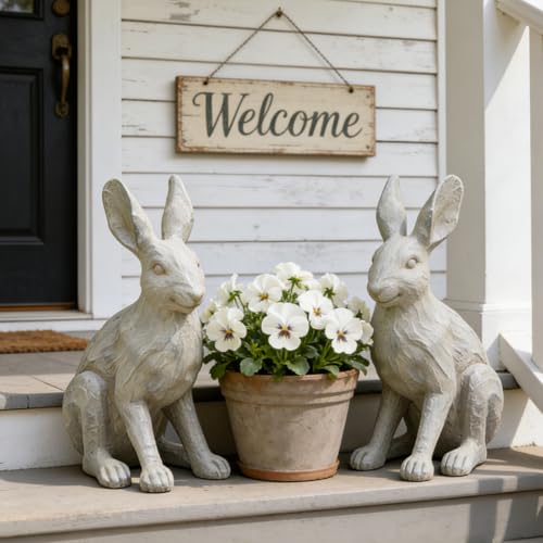 Rabbit Garden Statue 12 Inch Grey Resin Bunny Yard Decor