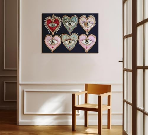 Psychedelic Eyes Canvas Wall Art Gothic Maximalist Witchy Art Wall Decor Picture Dark Academia Aesthetic Poster Eclectic Love Heart Jewel Gem Painting Print Artwork for Bedroom Living Room Decorate