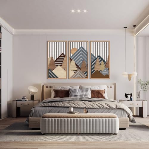 Large Mountain Wood Wall Art 16"x32"x3 Abstract Forest Wall Sculpture Geometric Boho Sunset Wilderness Artwork for Bedroom Living Room Office