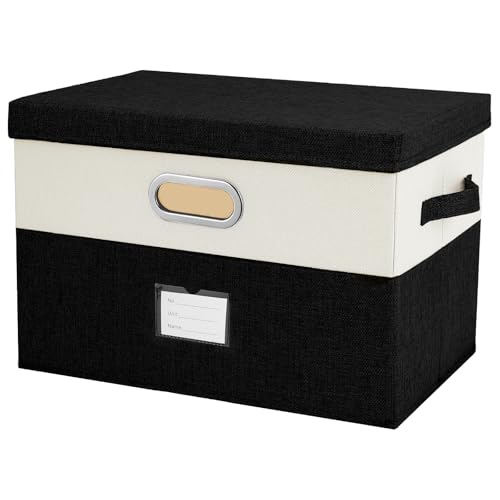 Large Linen Fabric Foldable Storage Bins with Removable Lid and Handles