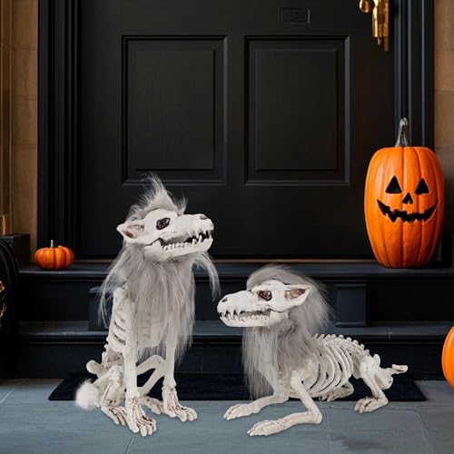 Set of 2 Halloween Skeleton Animals Wolf Skeletons Decor (2 Count)