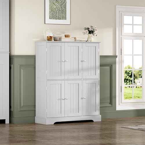 Bathroom Floor Cabinet with 6 Doors and Adjustable Shelves
