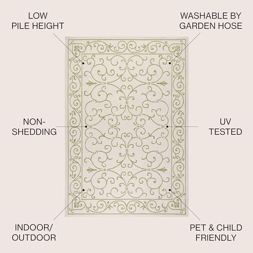 Vintage Filigree Indoor Outdoor Area Rug 8X10 Cream