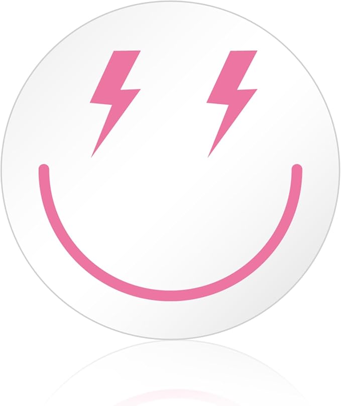 DARENYI Pink Preppy Mirror Circle, 12 inch Smiling Face Aesthetic Mirror for Teen Girls Preppy Room Wall Decor