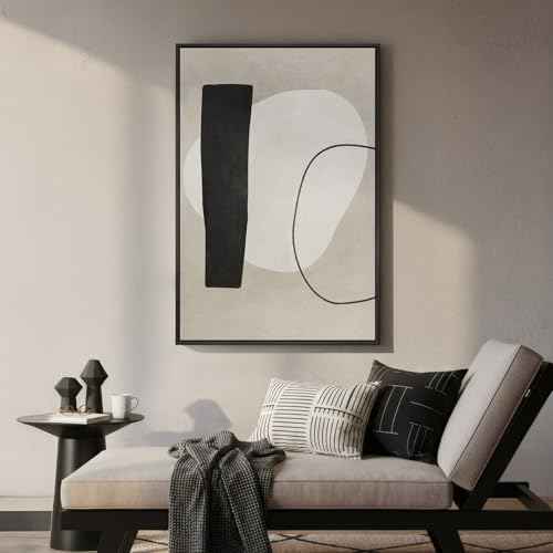 Framed Modern Black White Beige Abstract Wall Art