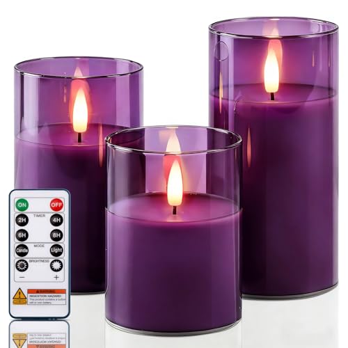 Purple Glass Flameless Candles (3 Count)