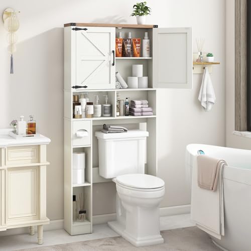 Over The Toilet Storage Cabinet with 2 Barn Doors