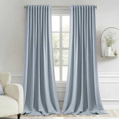 Light Blue Back Tab Blackout Curtains 52x96 Inch Long 2 Panels Set (2 Count)