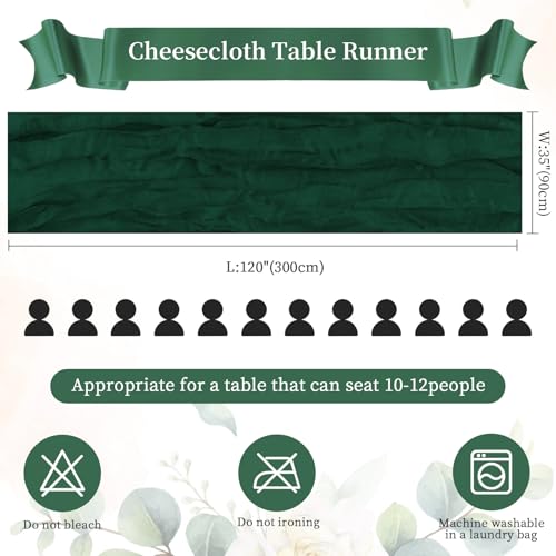 6 Pack Emerald Green Cheesecloth Table Runner 35×120 Inch Boho Home Decor (175.2 Sq Ft)