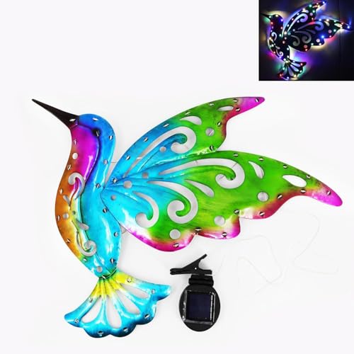Solar LED Light Hummingbird Metal Outdoor Wall Garden Design Decoration